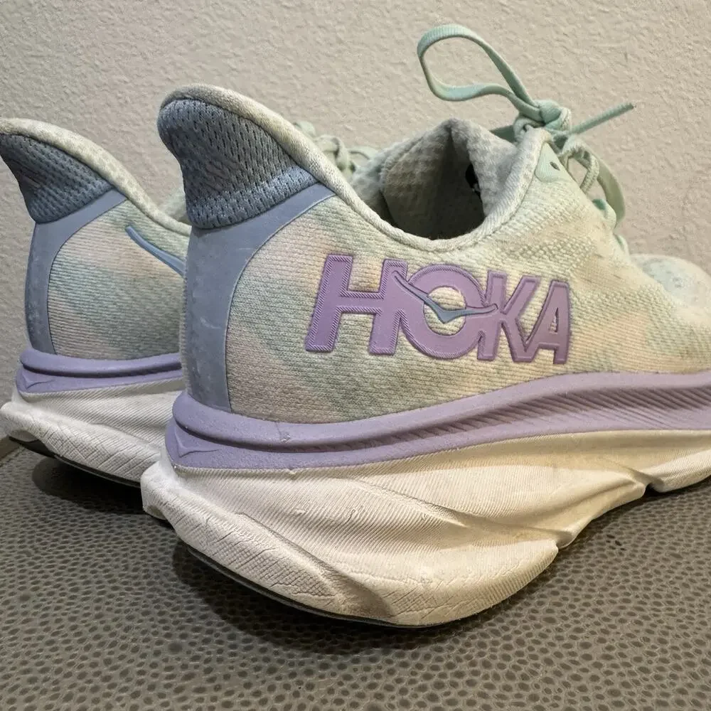 Hoka One One Clifton 9 Womens 9.5 B Blue Purple Running Walking Shoes Sneakers